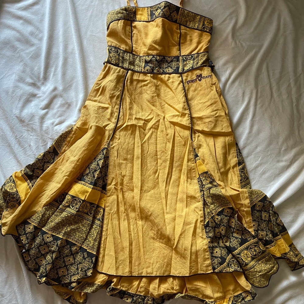 Yellow and Black Strapless Dress